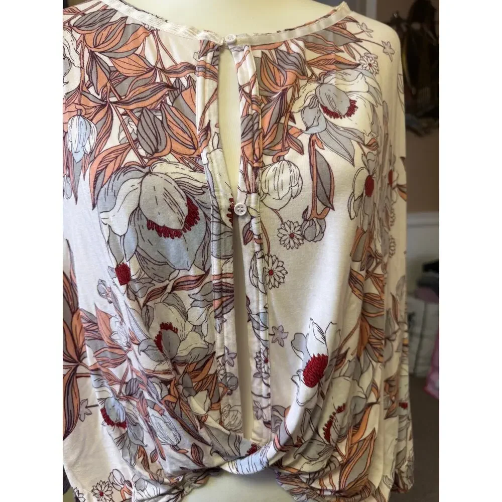 Free people twist and shout floral boho rayon stretch dolman sleeve blouse small